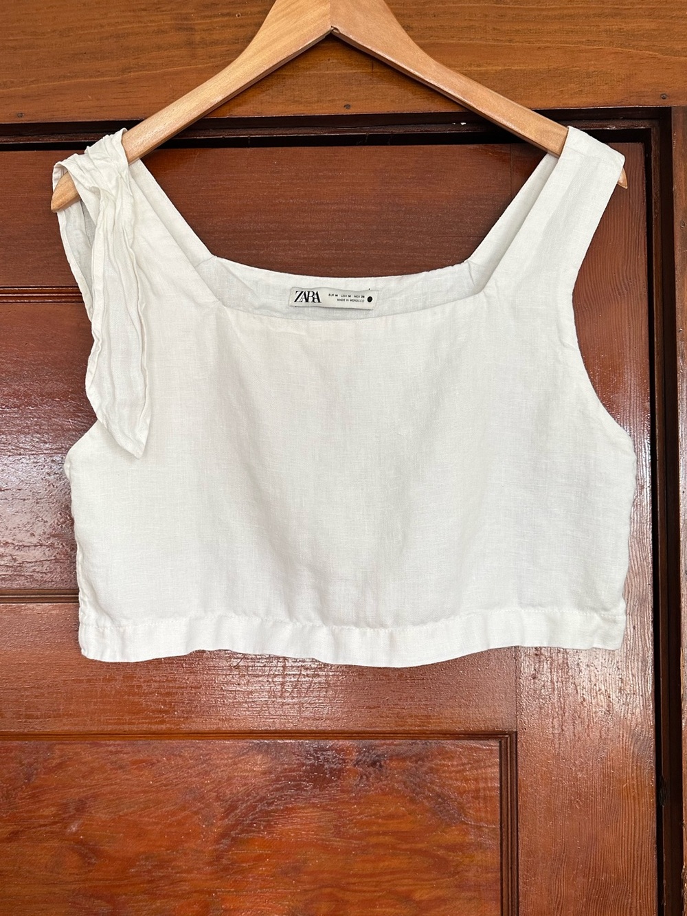 Zara Linen Bow Crop Tank Top Square Neck Sz Medium Beach Vacation Summer Coastal